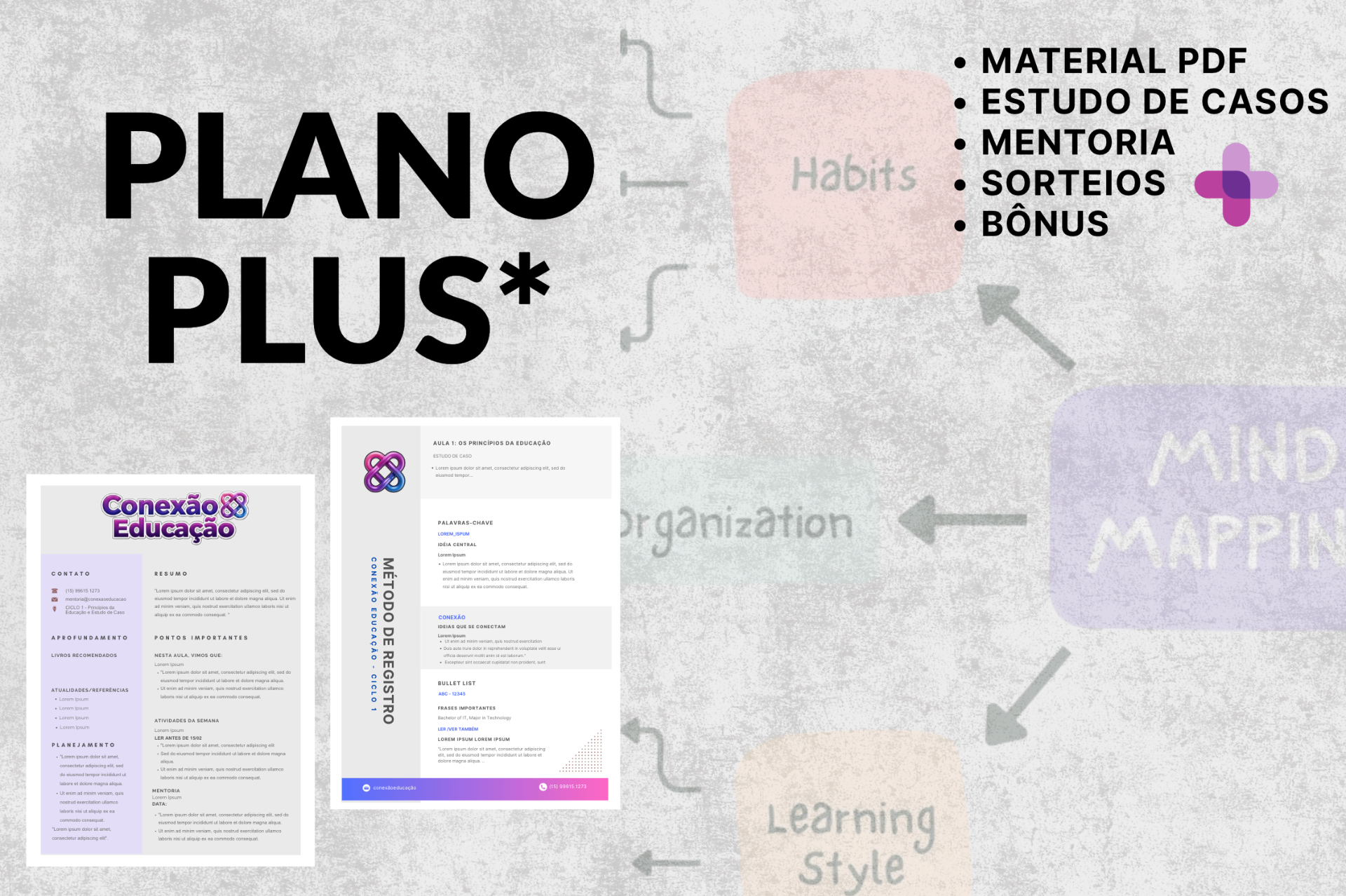 Plano PLUS - Material PDF, Estudo de Casos, Mentoria, Sorteios e Bônus - Conexão Educação